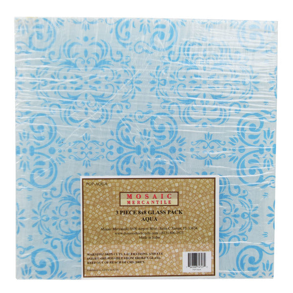 Enameled Mosaic 8" x 8" Aqua Opalescent Glass Pack 3 pcs