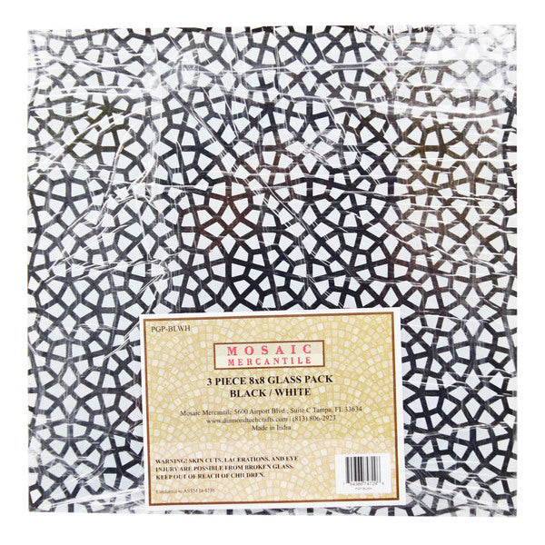 Enameled Mosaic 8" x 8" Black & White Opalescent Glass Pack 3 pcs