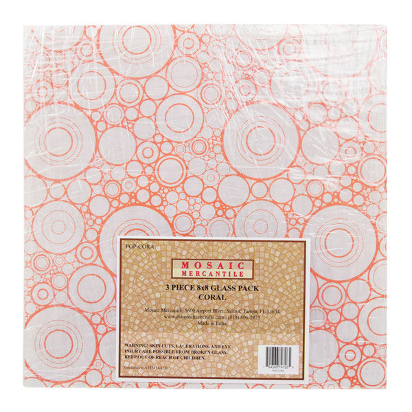 Enameled Mosaic 8" x 8" Coral Opalescent Glass Pack 3 pcs