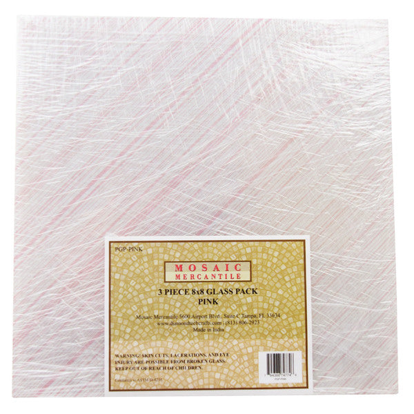 Enameled Mosaic 8”x 8” Pink Opalescent Glass Pack 3pcs