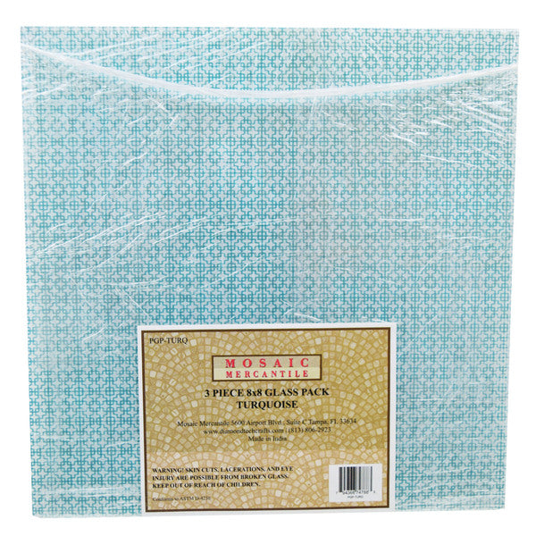 Enameled Mosaic 8" x 8" Turquoise Opalescent Glass Pack 3 pcs